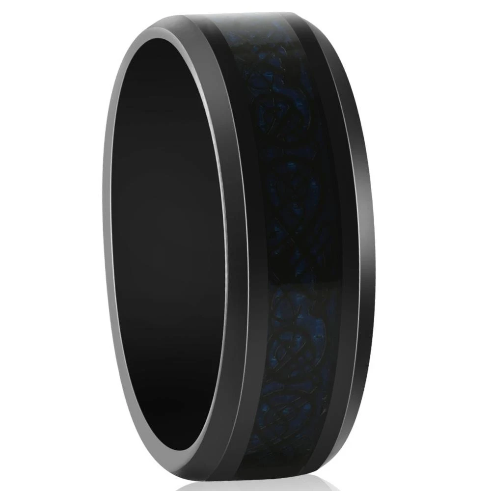 Men's Black Dragon Black Tungsten Ring 8mm Wedding Band Comfort Fit Ring