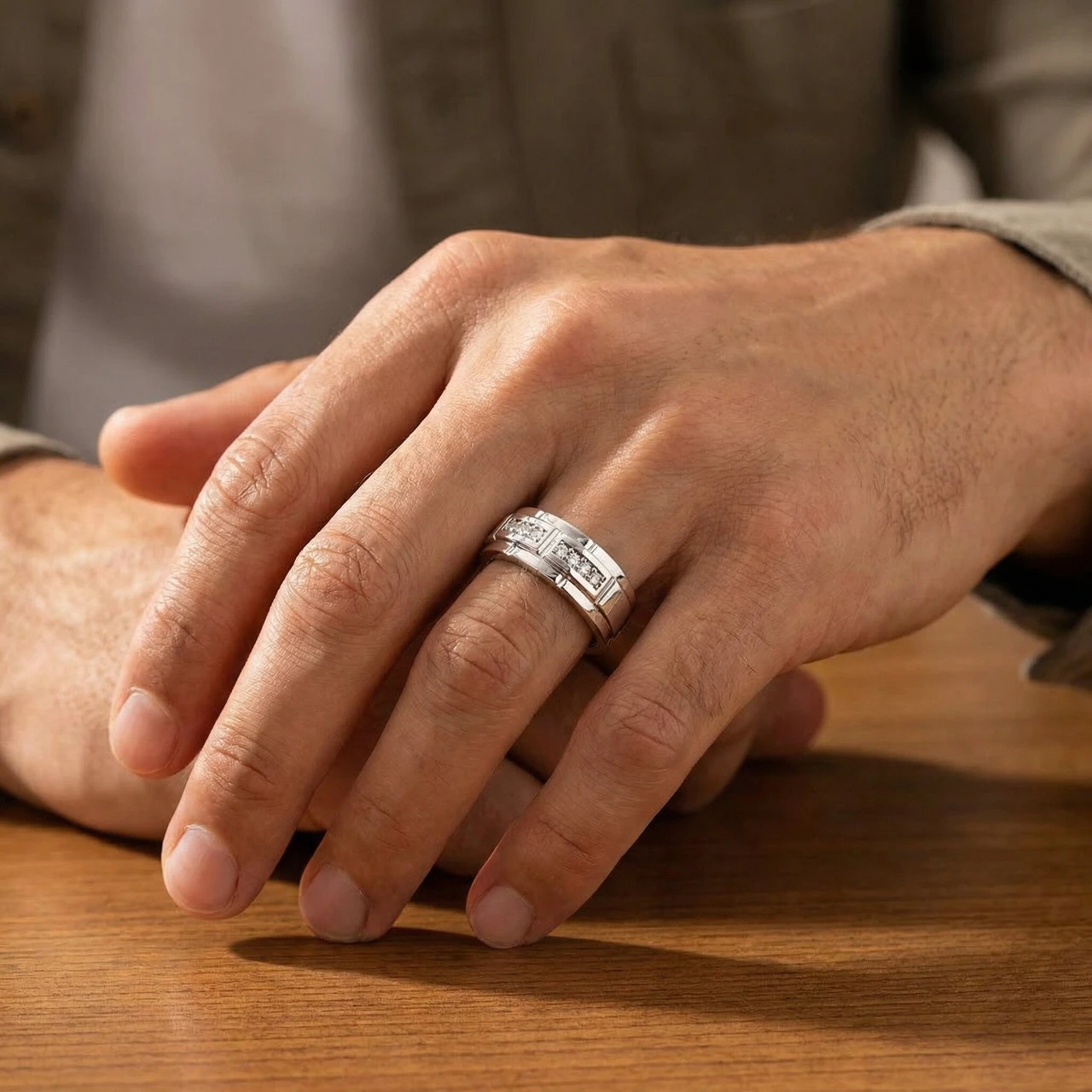 VS .54Ct Mens Natural Diamond Wedding Ring 14k White Gold Anniversary Band (H-I, VS)