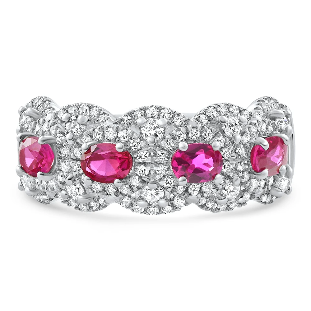 1.43Ct Ruby & Diamond Ring 10k White Gold Lab Grown (E-F, VS)