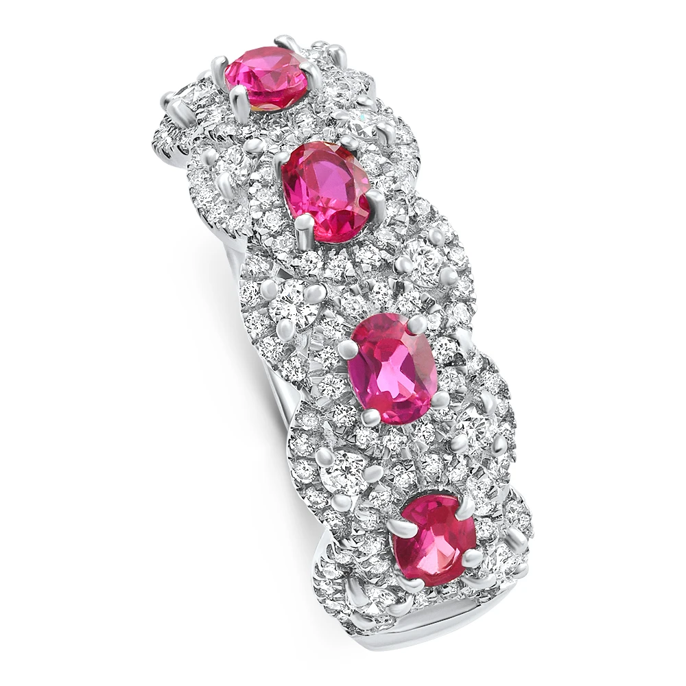 1.43Ct Ruby & Diamond Ring 10k White Gold Lab Grown (E-F, VS)