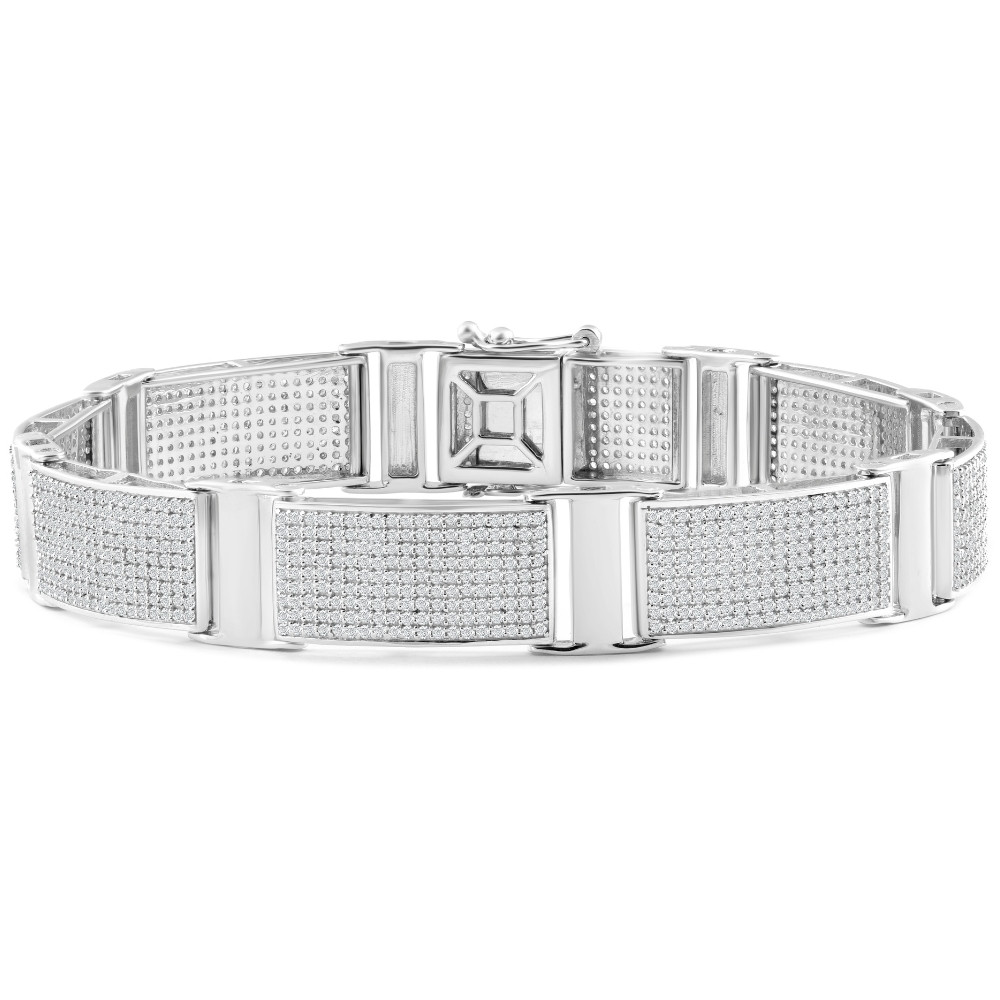 5.66Ct Men's Diamond 8.5" Bracelet Silver 25 Grams 12mm Wide (K-L, I2-I3)