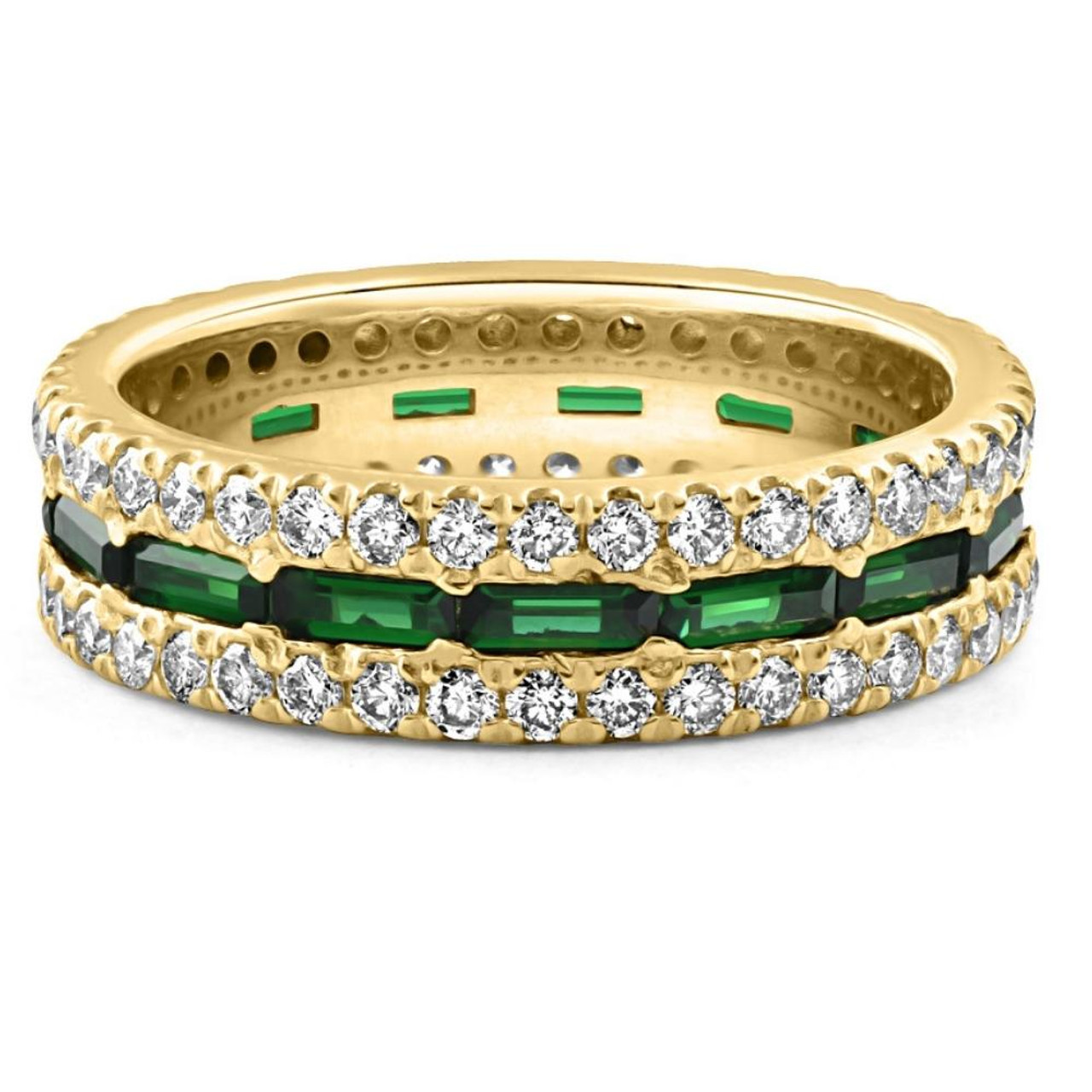 2 1/2 Ct Diamond & Emerald Eternity Ring in Yellow Gold Lab Grown (F-G, VS)