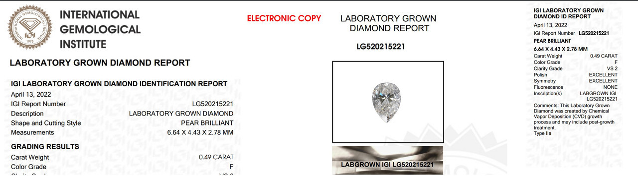 1/2Ct Pear Solitaire Diamond Pendant Necklace 14k Gold (E-F,VS2-SI1) (E-F, VS2-SI1)