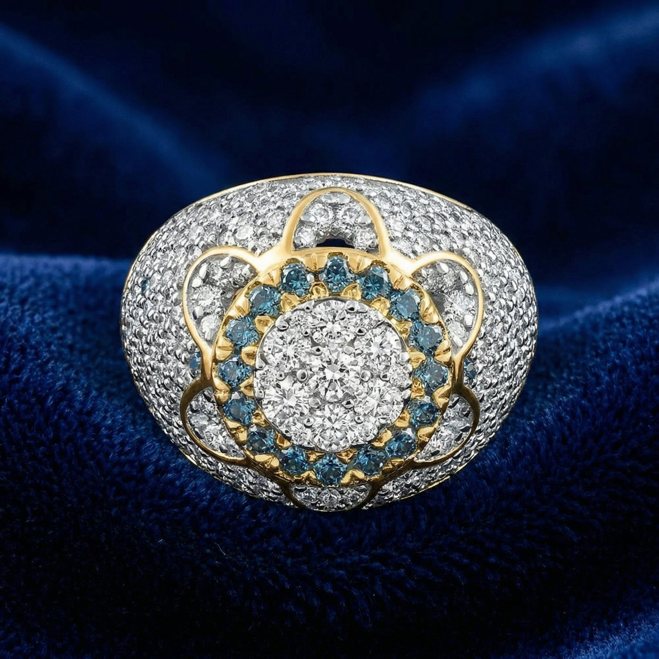 4.64Ct Blue & White Diamond Men's Pinky Ring 14k Yellow Gold Lab Grown Hip Hop (F-G, VS)