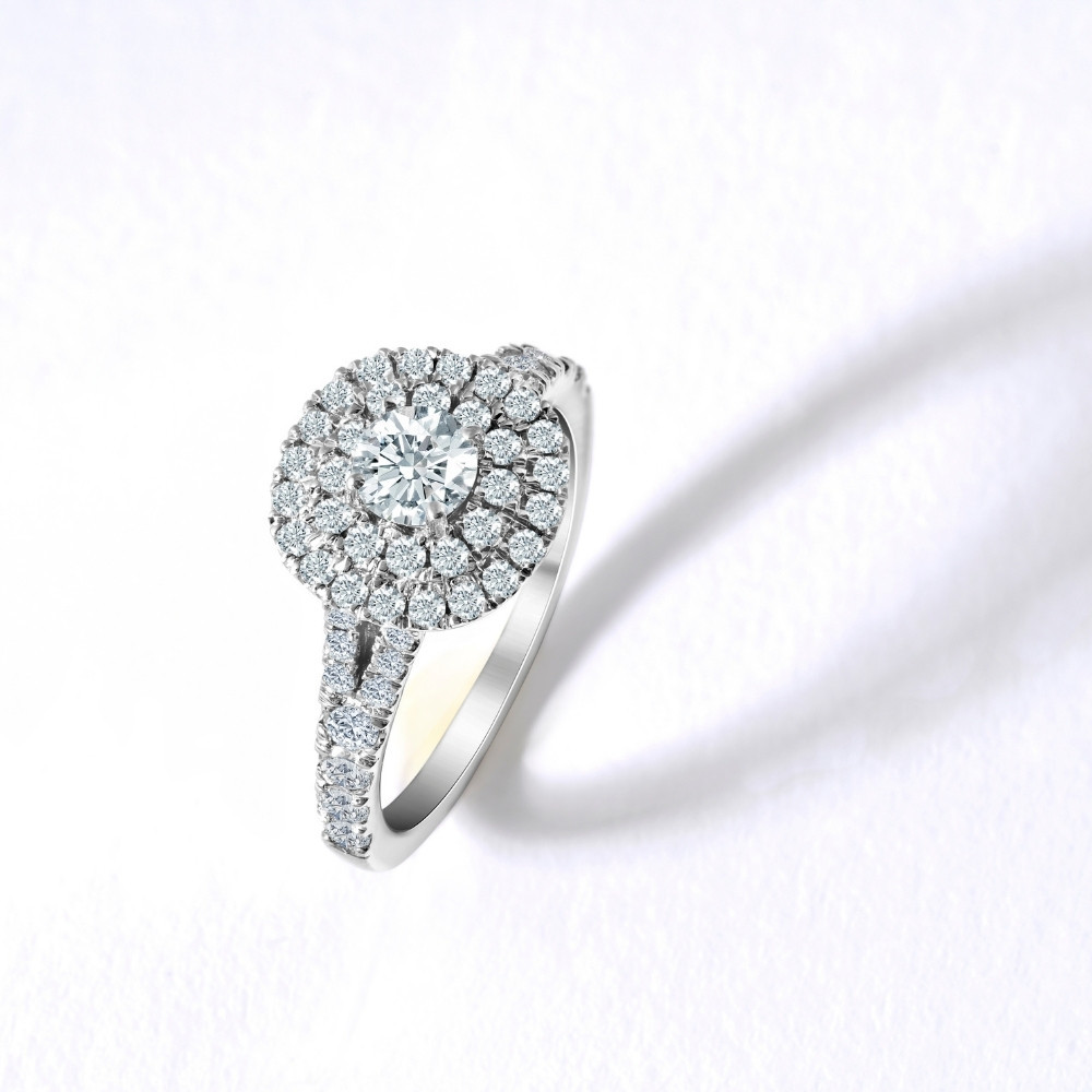 1 1/4 Ct TW Lab Grown Diamond Cushion Halo Engagement Ring in White Gold (G-H, SI)
