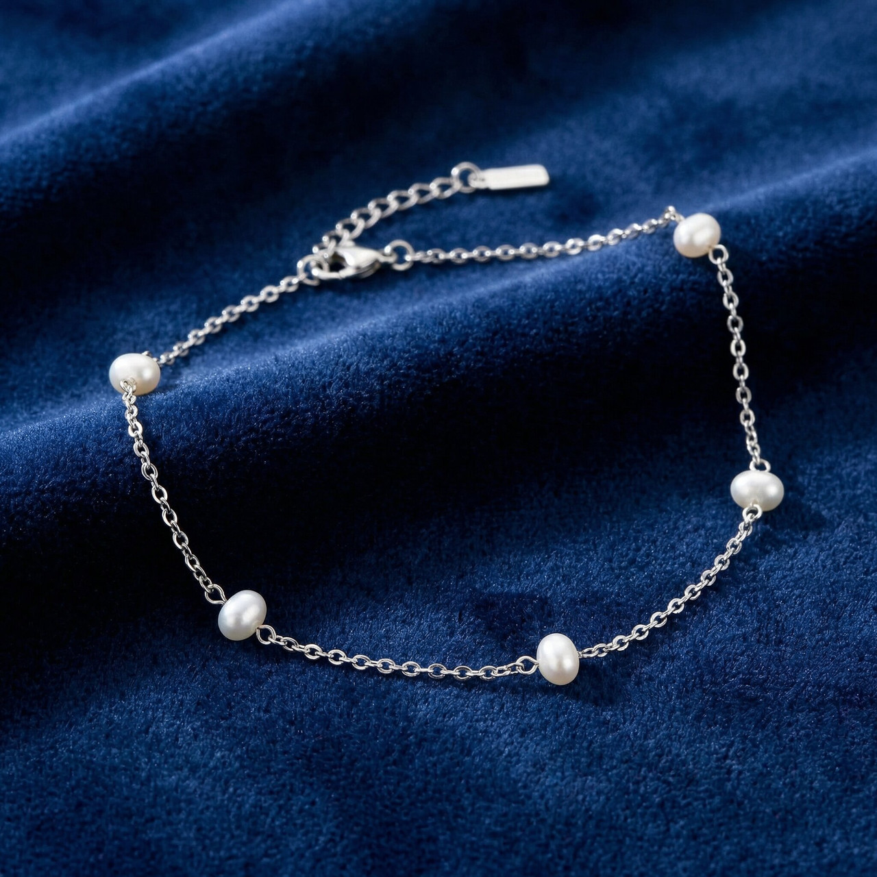Max Anklet Silver Plated 9.5" 5mm Freshwater Pearls Lobster Clasp