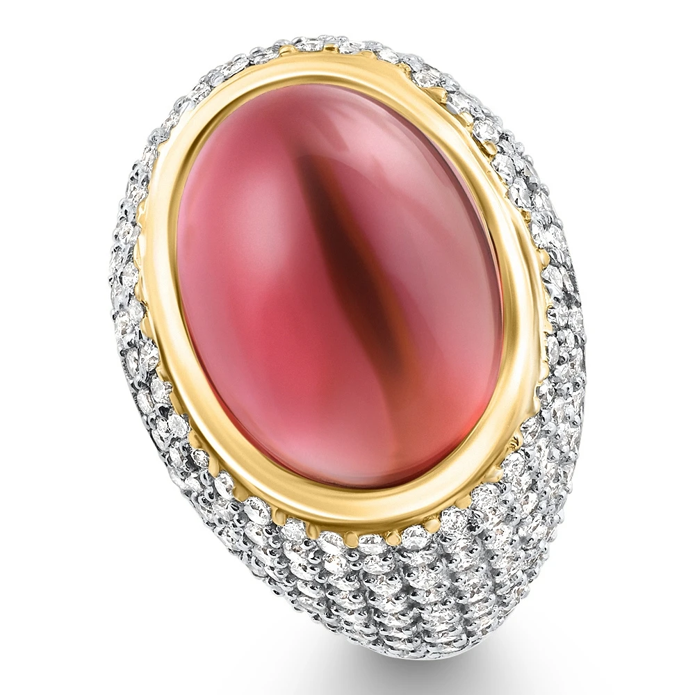 11.17Ct Tourmaline & Pave Diamond East West Ring 14k Yellow Gold Lab Grown (E-F, VS)