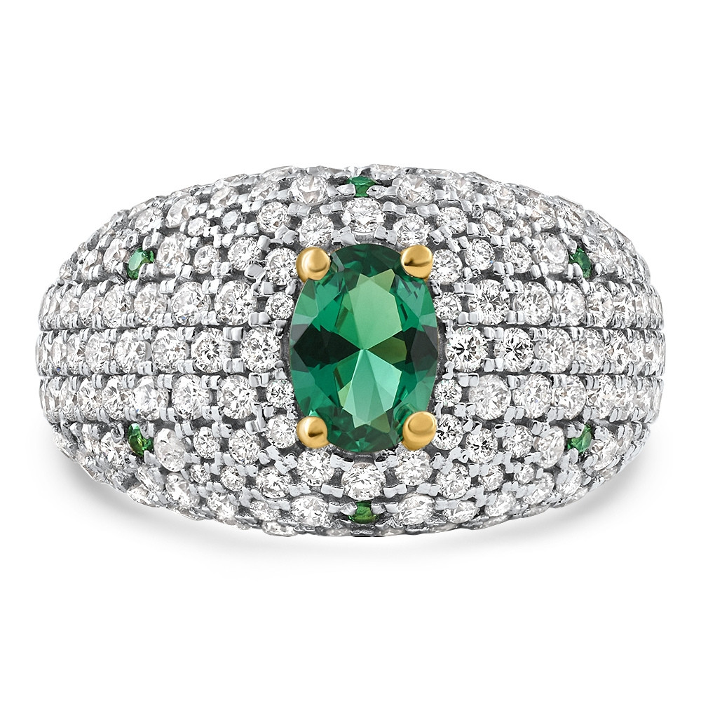2.70Ct Pave Emerald Diamond Ring 14k Yellow Gold Lab Grown (E-F, VS)