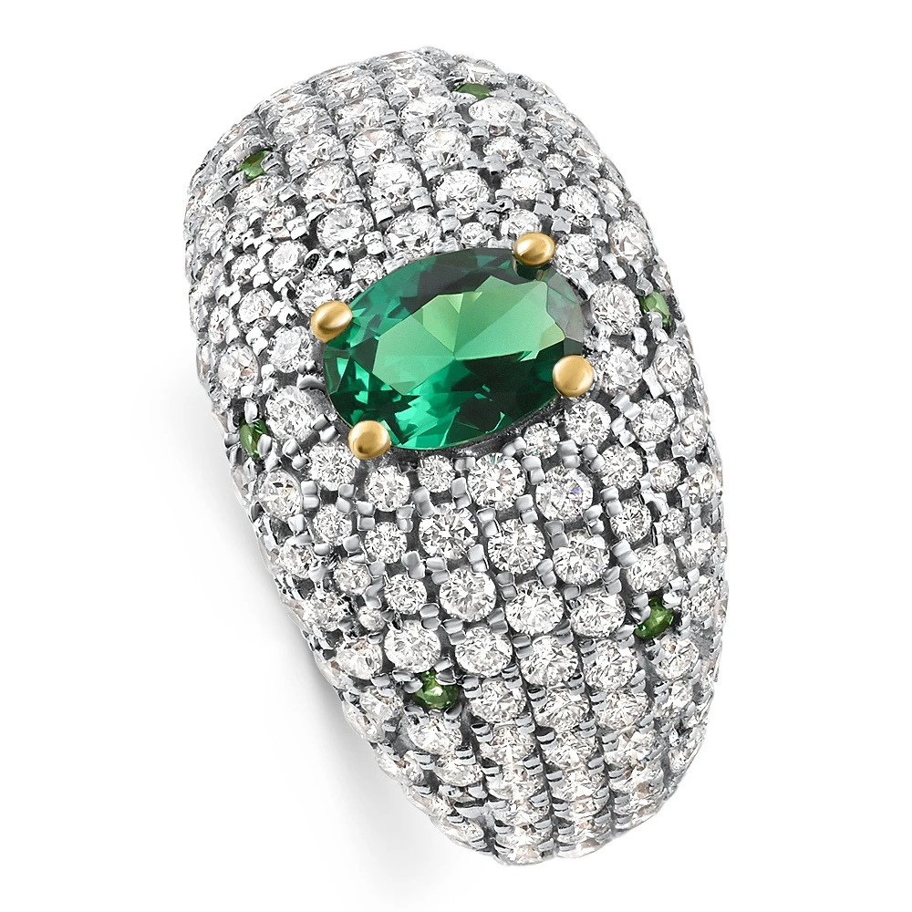 2.70Ct Pave Emerald Diamond Ring 14k Yellow Gold Lab Grown (E-F, VS)