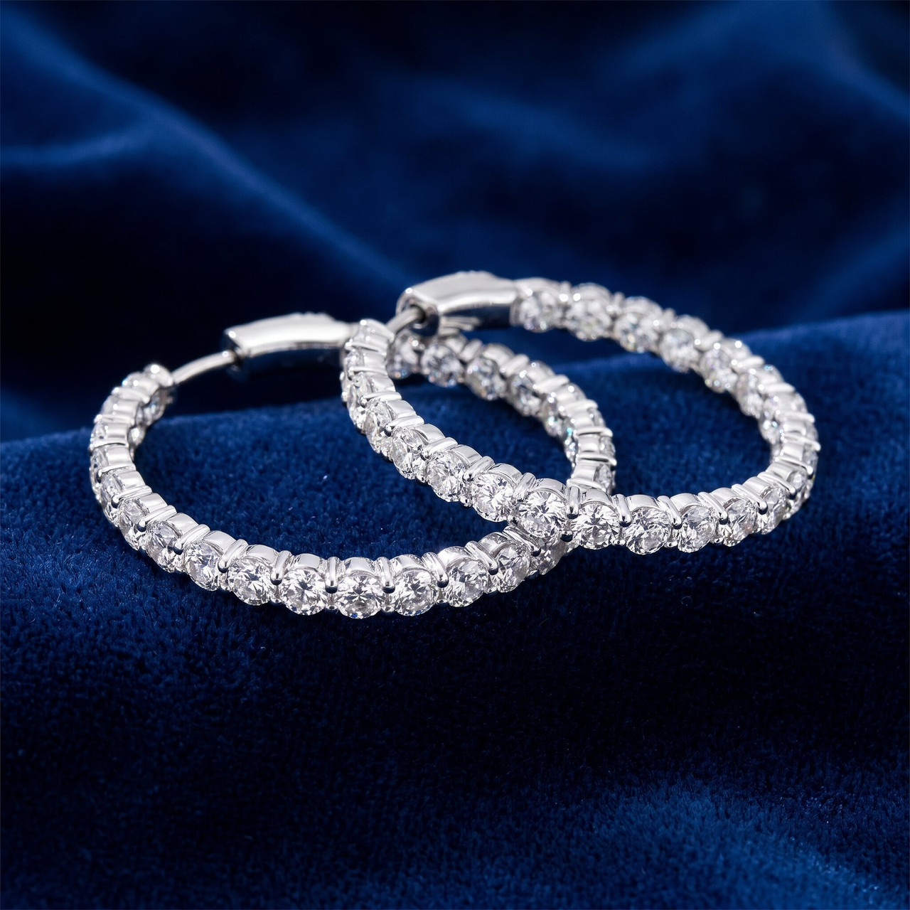 4 1/2Ct Diamond Inside Outside Hoops Gold Women's Earrings Lab Grown 1.25" Tall (E-F, VS)