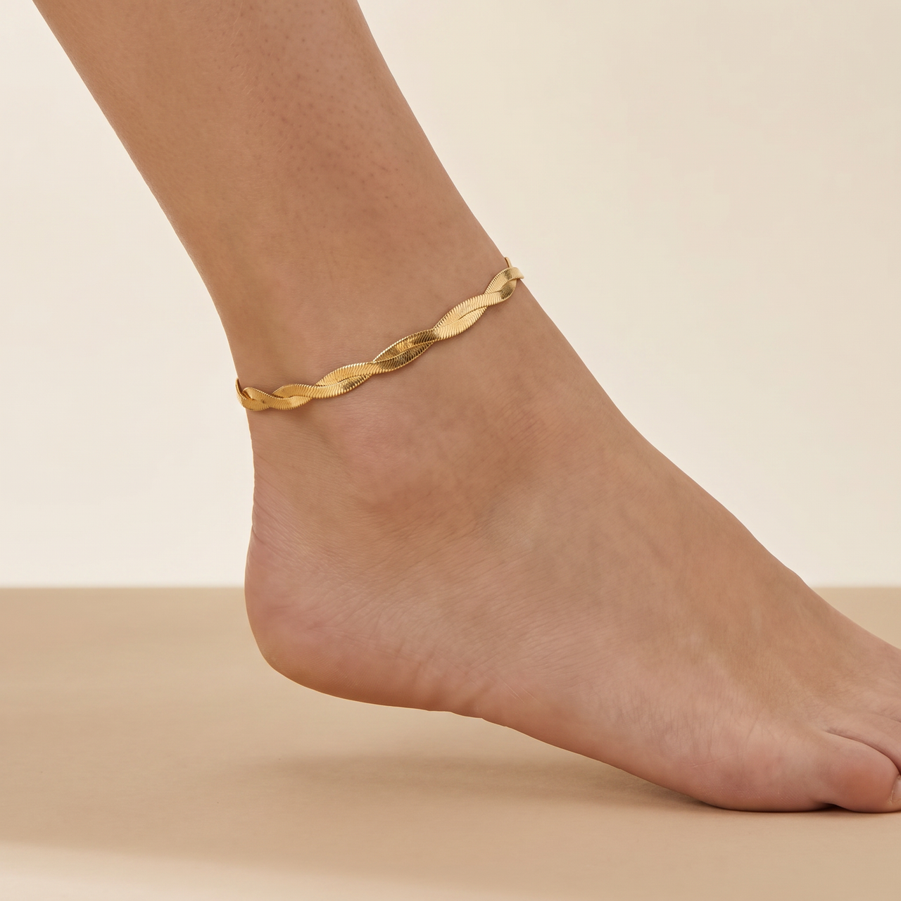 Amina Anklet 18k Gold Plated 10" 6mm Total Width Herringbone Chain