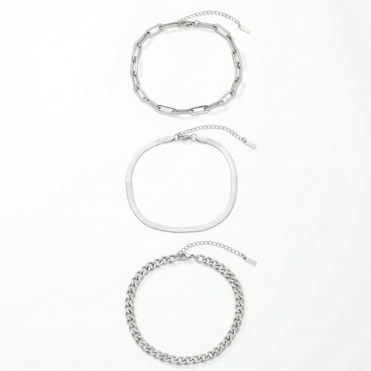 Cinthia Anklet 3 Piece Set Silver Plated 9" with 2" Extender