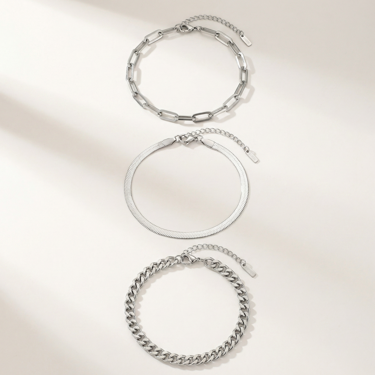 Cinthia Anklet 3 Piece Set Silver Plated 9" with 2" Extender