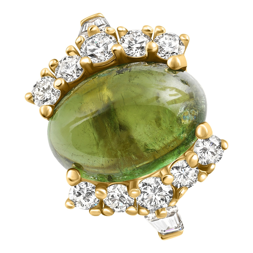 14.29Ct Green Tourmaline Heirloom Diamond Ring 14k Yellow Gold (E-F, VS)