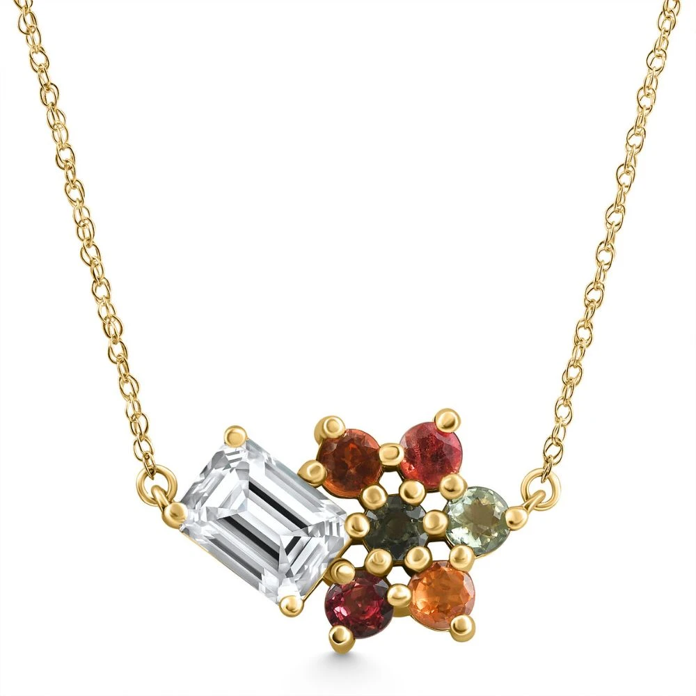 4Ct Diamond & Sapphire Pendant 14k Yellow Gold 18" Necklace Lab Grown (E-F, VS)