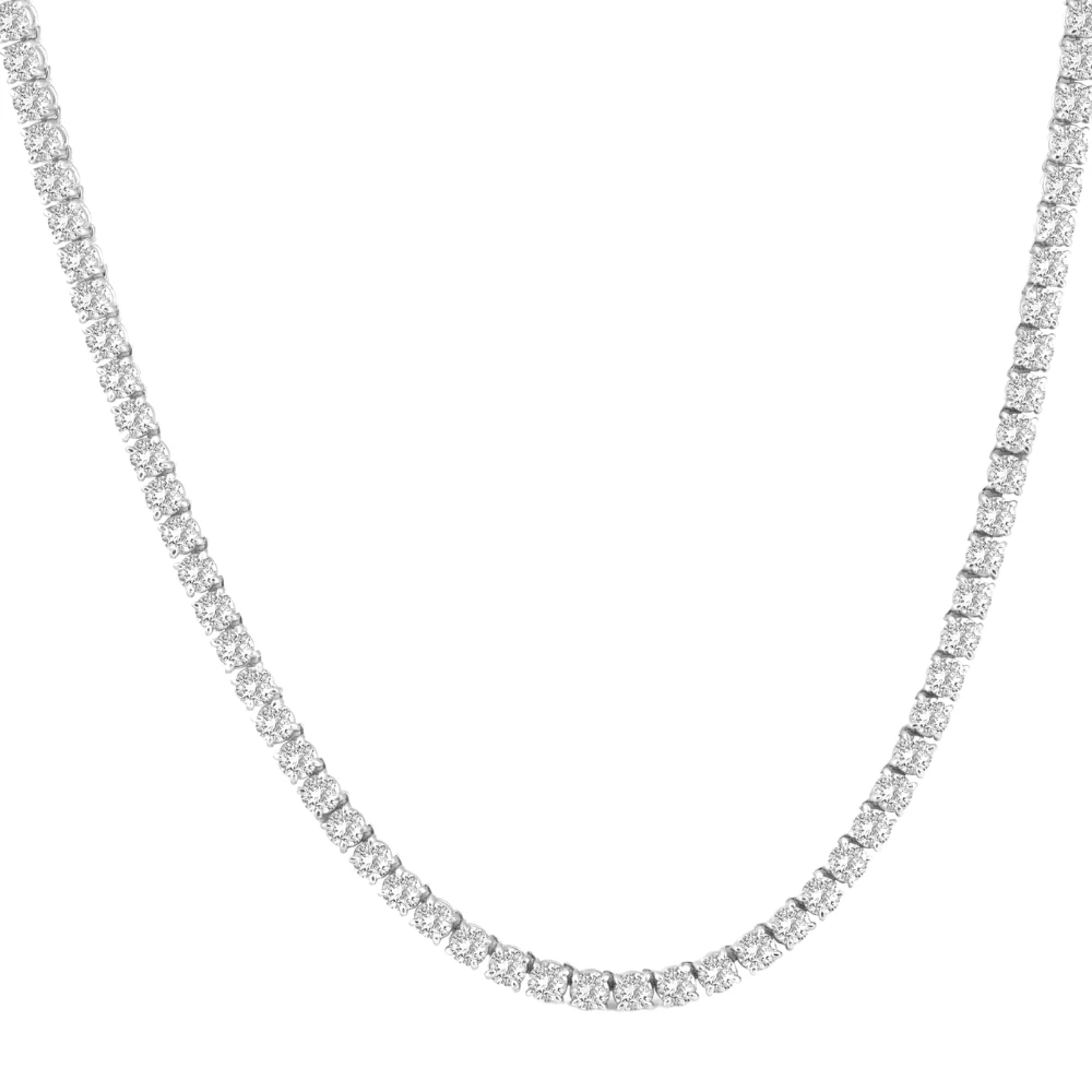 16"  18Ct TW Round Cut Natural Diamond Tennis Necklace 14K White Gold (J-K, I2-I3)