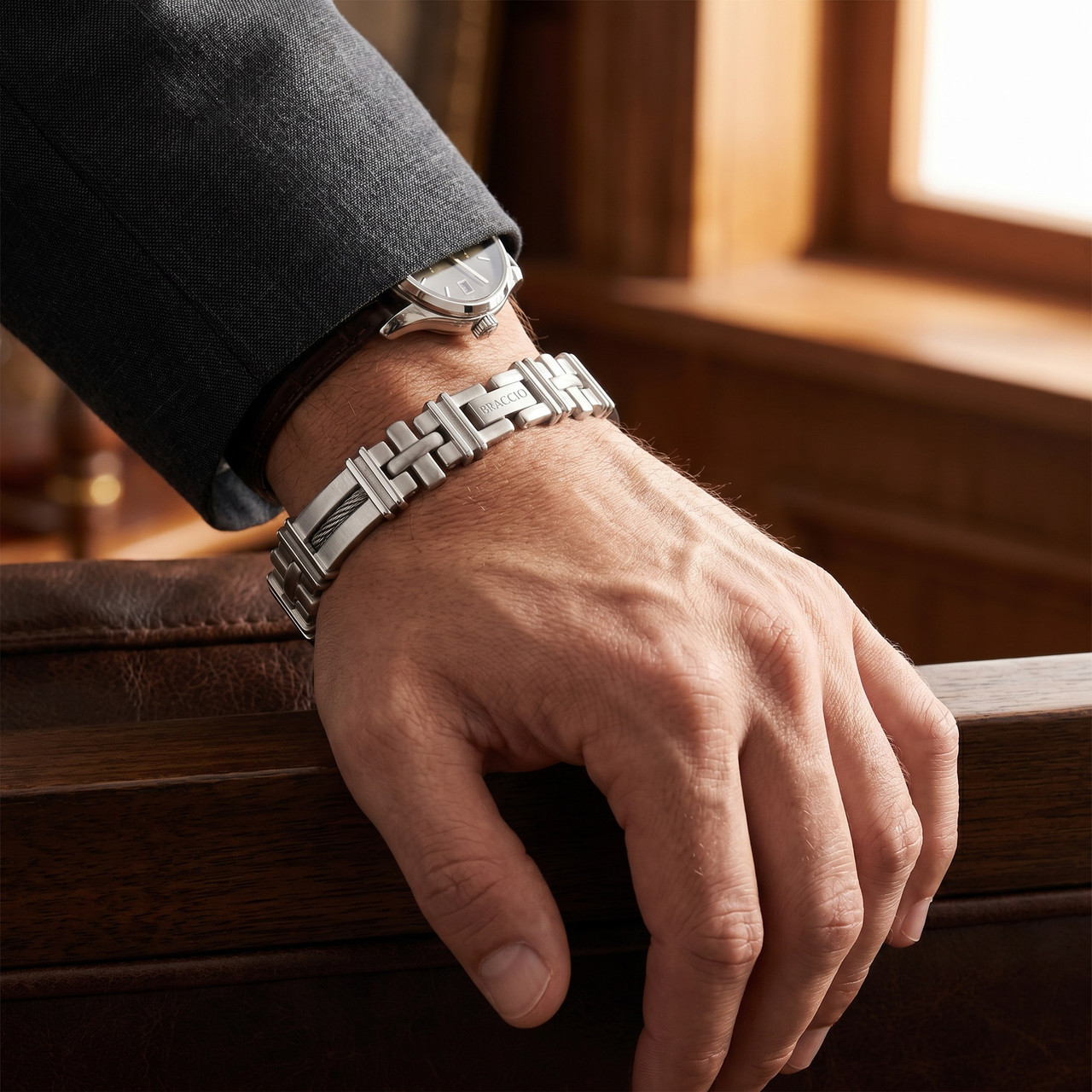 Men's Polished Steel Wired 9mm Flexible Link 8 " Bracelet