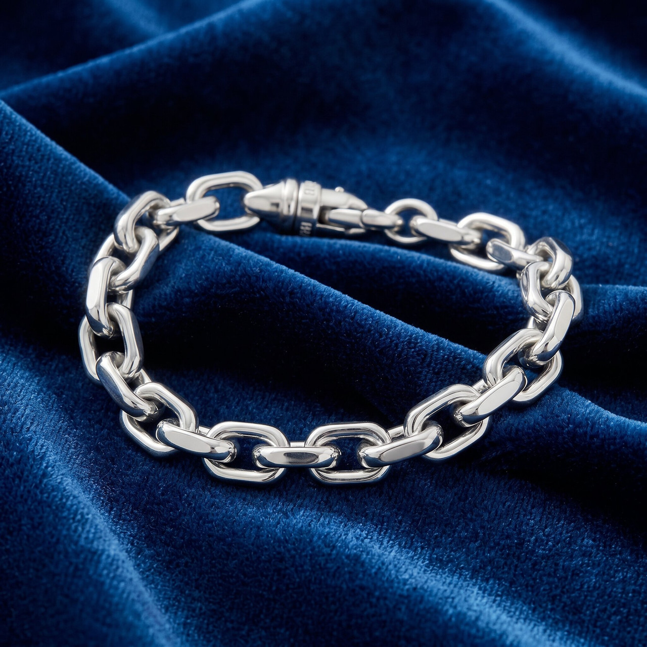 Men's Polished Steel Single Tone Oval Clasp 7.5mm Link 8.5 