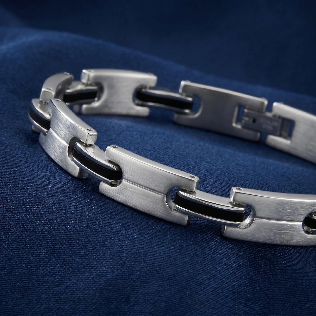 Men's Steel Polished Two Tone Black 8.5" 8.5mm Bracelet