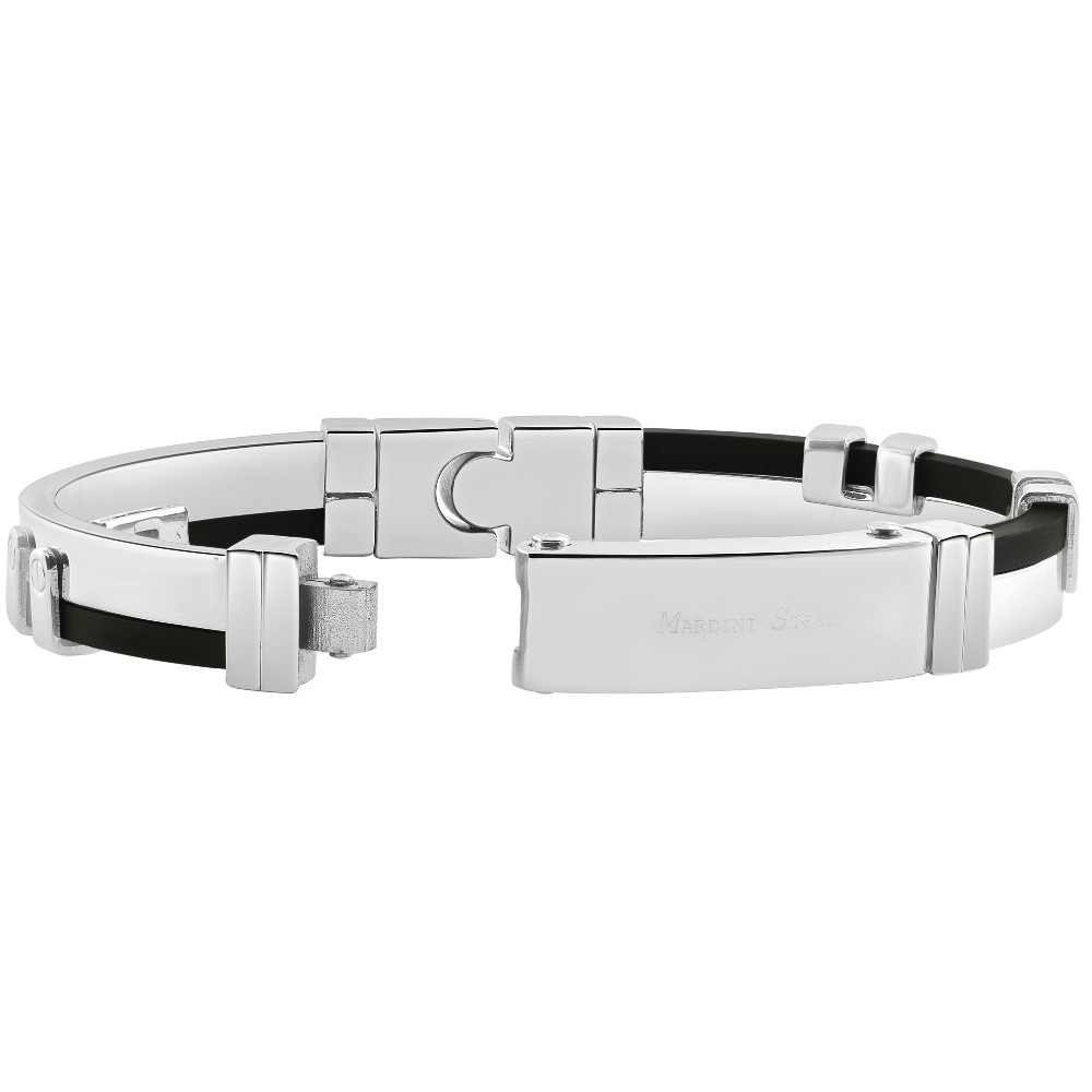 Men's Steel Polished Two Tone Black Latched 8" 11mm Cuffed Bracelet