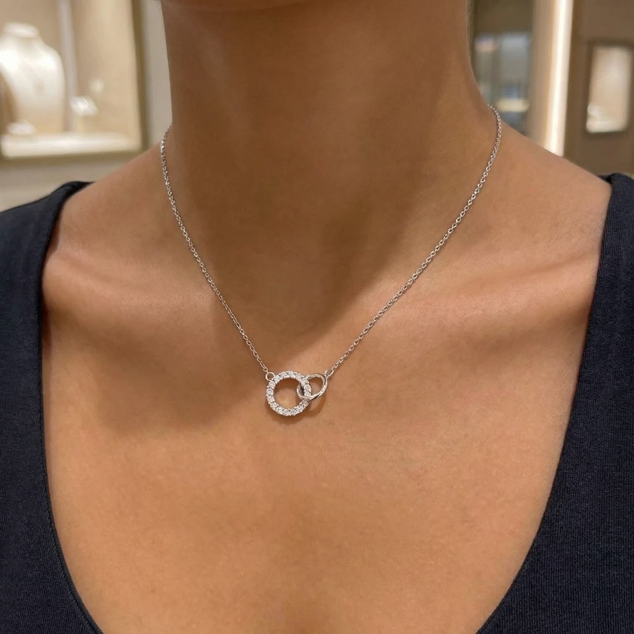 1/3Ct Mini Duet Circle Diamond Necklace 14k Gold Pendant Lab Grown 18" (G-H, VS)