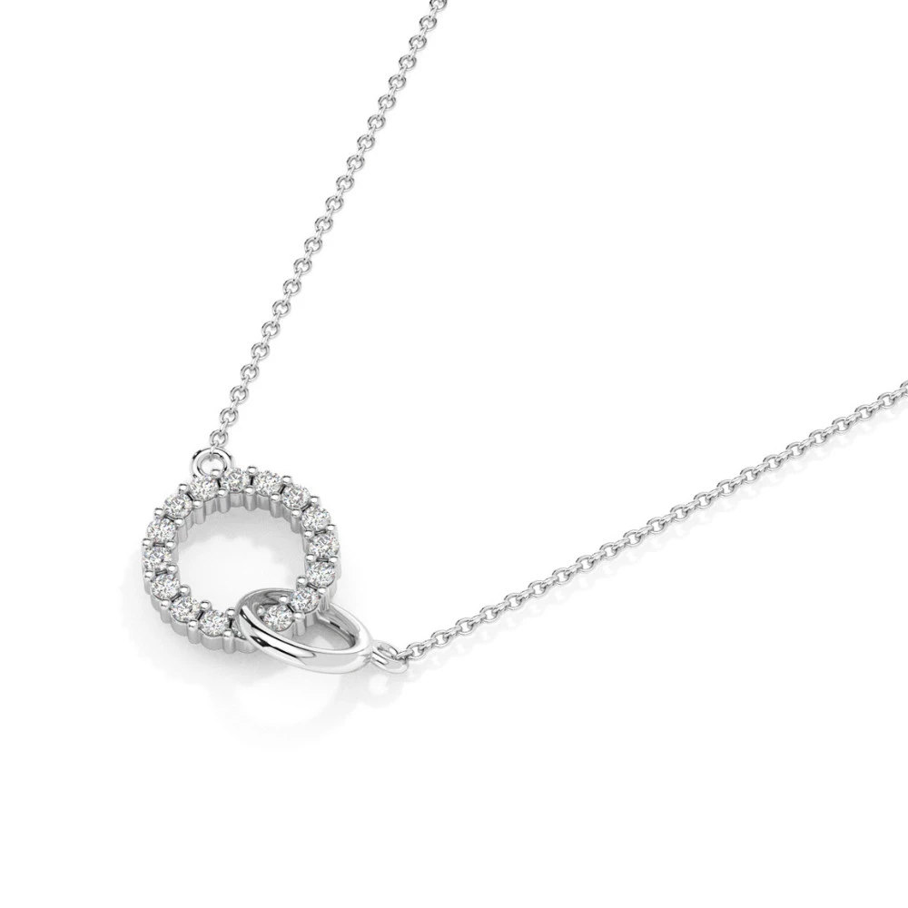 1/3Ct Mini Duet Circle Diamond Necklace 14k Gold Pendant Lab Grown 18" (G-H, VS)