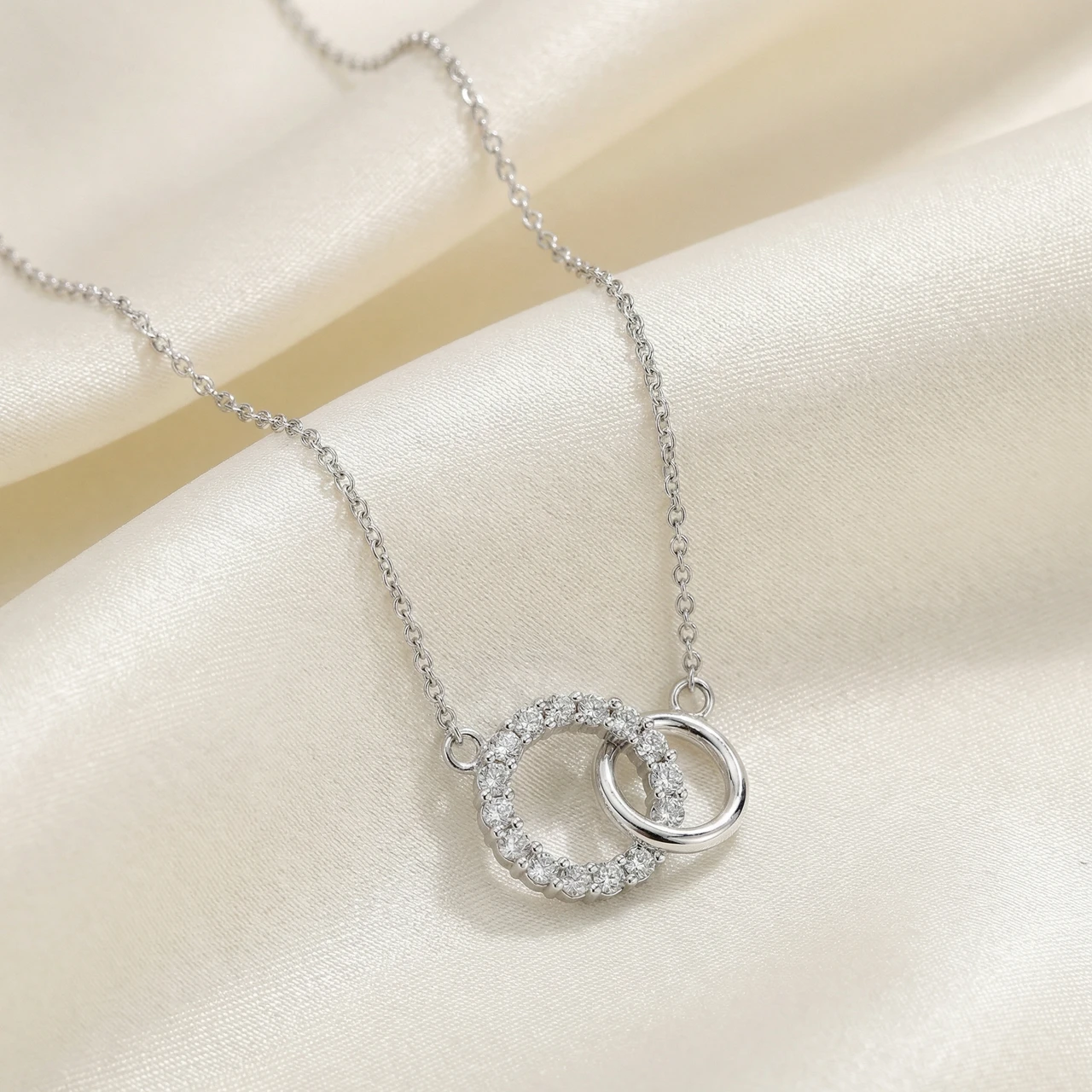 1/3Ct Mini Duet Circle Diamond Necklace 14k Gold Pendant Lab Grown 18" (G-H, VS)