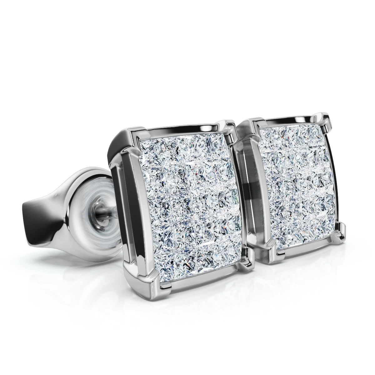1 Ct Diamond Princess Cut Screw Back Studs Womens Earrings 10k White Gold (I-J, I2-I3)