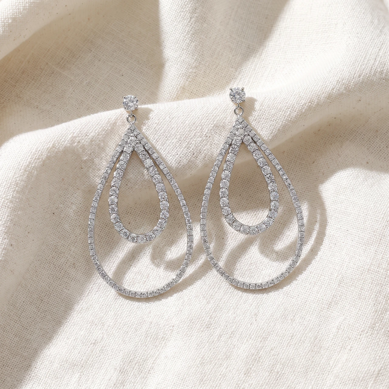 5 Ct Pear Shape Dangle Lab Grown Diamond Large Earrings White Gold 2" Tall (G-H, VS)
