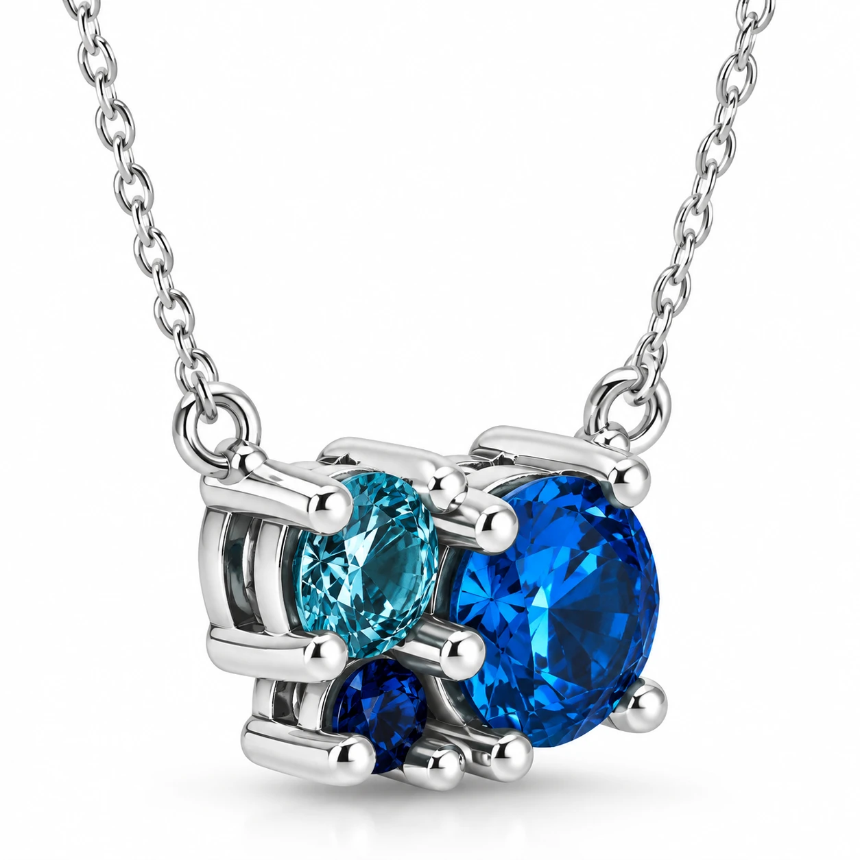 3Ct Blue Sapphire Topaz Aquamarine Diamond Pendant Necklace 14k Gold Lab Grown (G-H, VS)