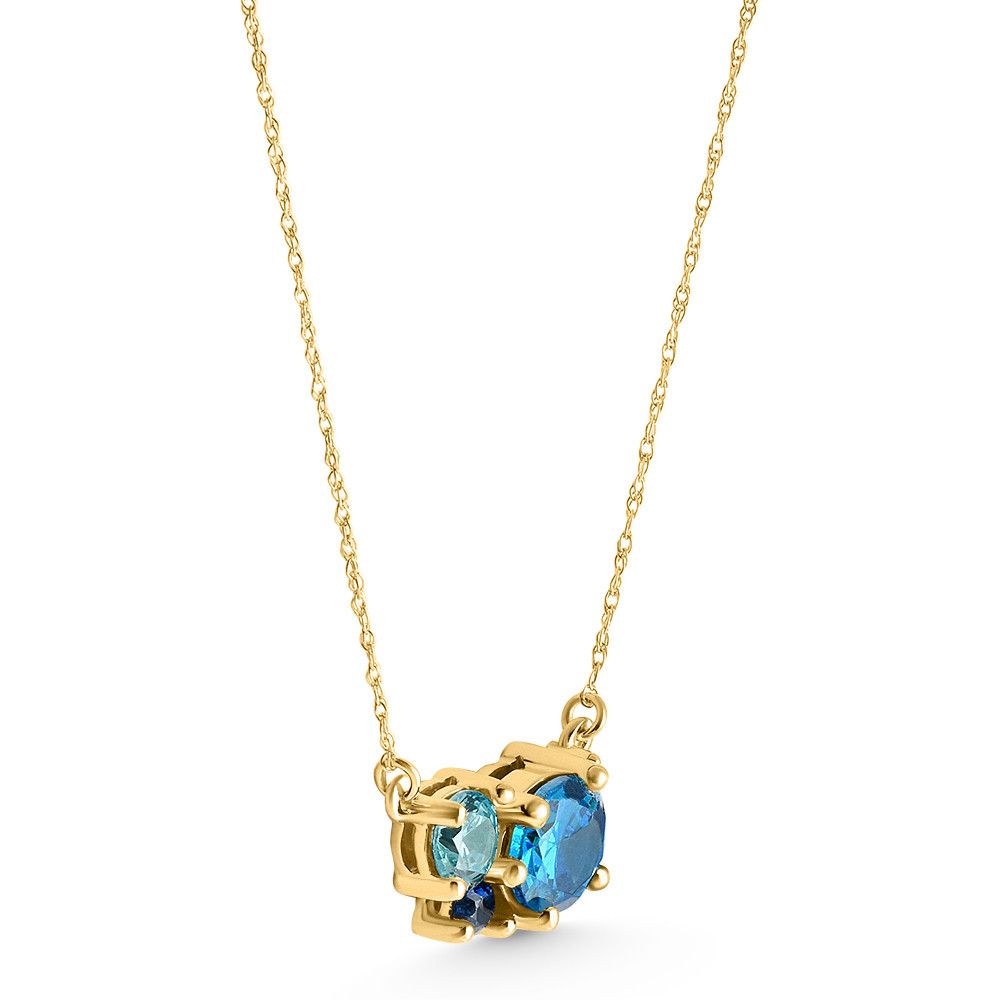 3Ct Blue Sapphire Topaz Aquamarine Diamond Pendant Necklace 14k Gold Lab Grown (G-H, VS)