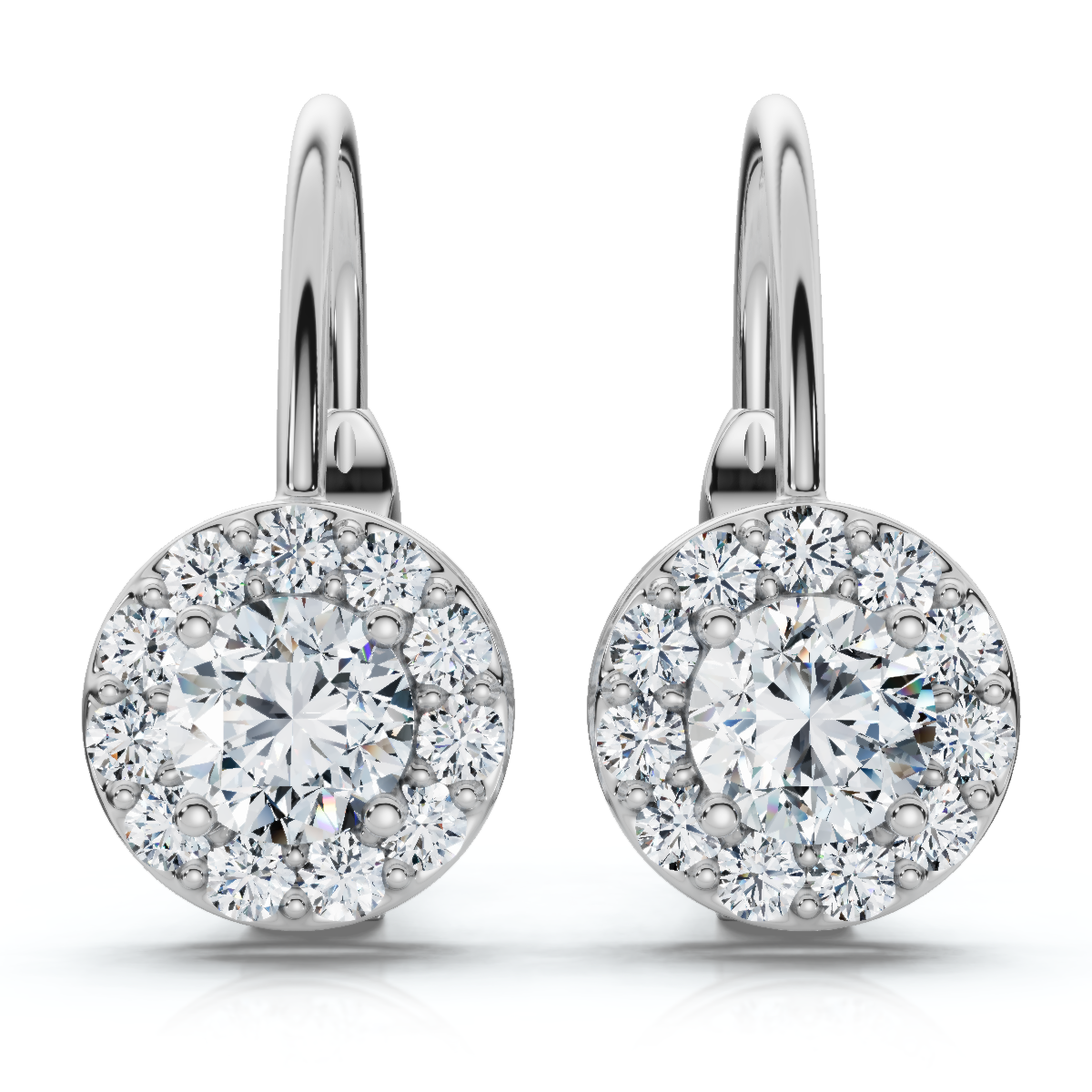 1/2Ct Halo Diamond Hoops With Lever Backs in White or Yellow Gold (G-H, I2-I3)