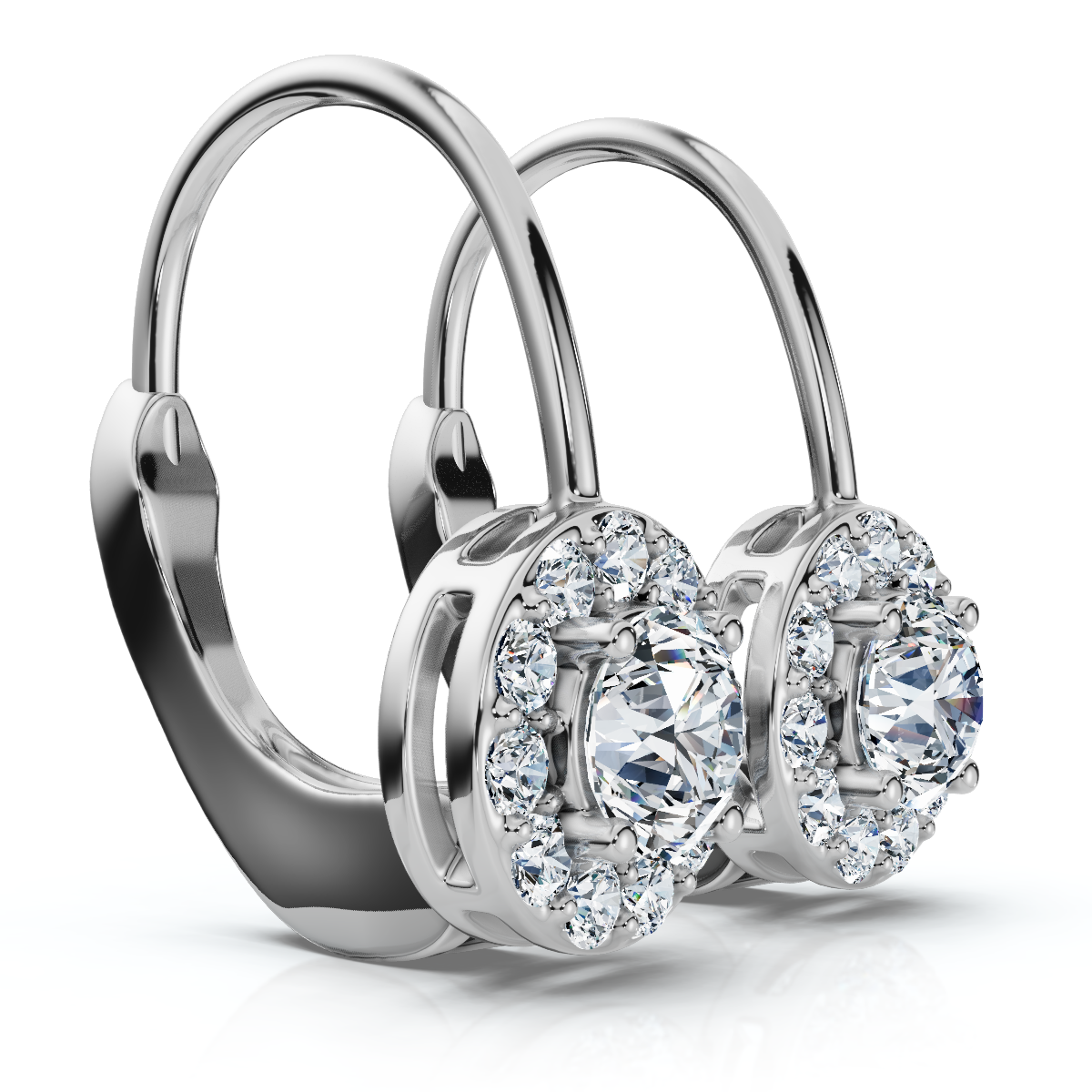 1/2Ct Halo Diamond Hoops With Lever Backs in White or Yellow Gold (G-H, I2-I3)
