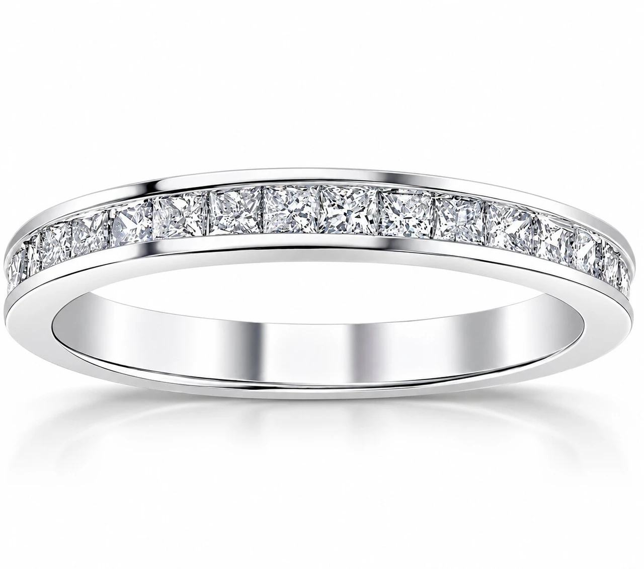 1/2ct Diamond Princess Cut Channel Set Wedding Ring 10k White Gold (H-I, I1)