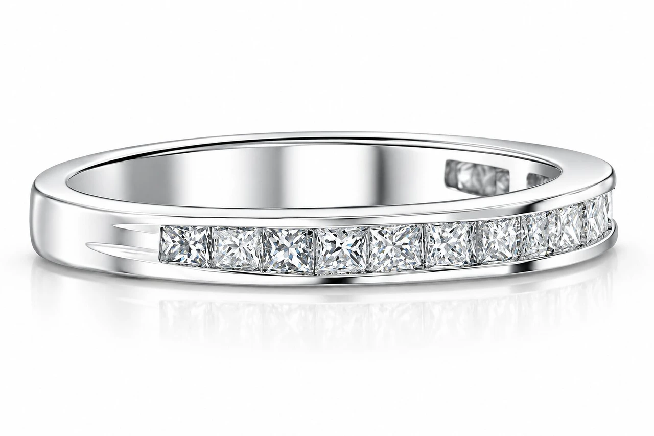1/2ct Diamond Princess Cut Channel Set Wedding Ring 10k White Gold (H-I, I1)