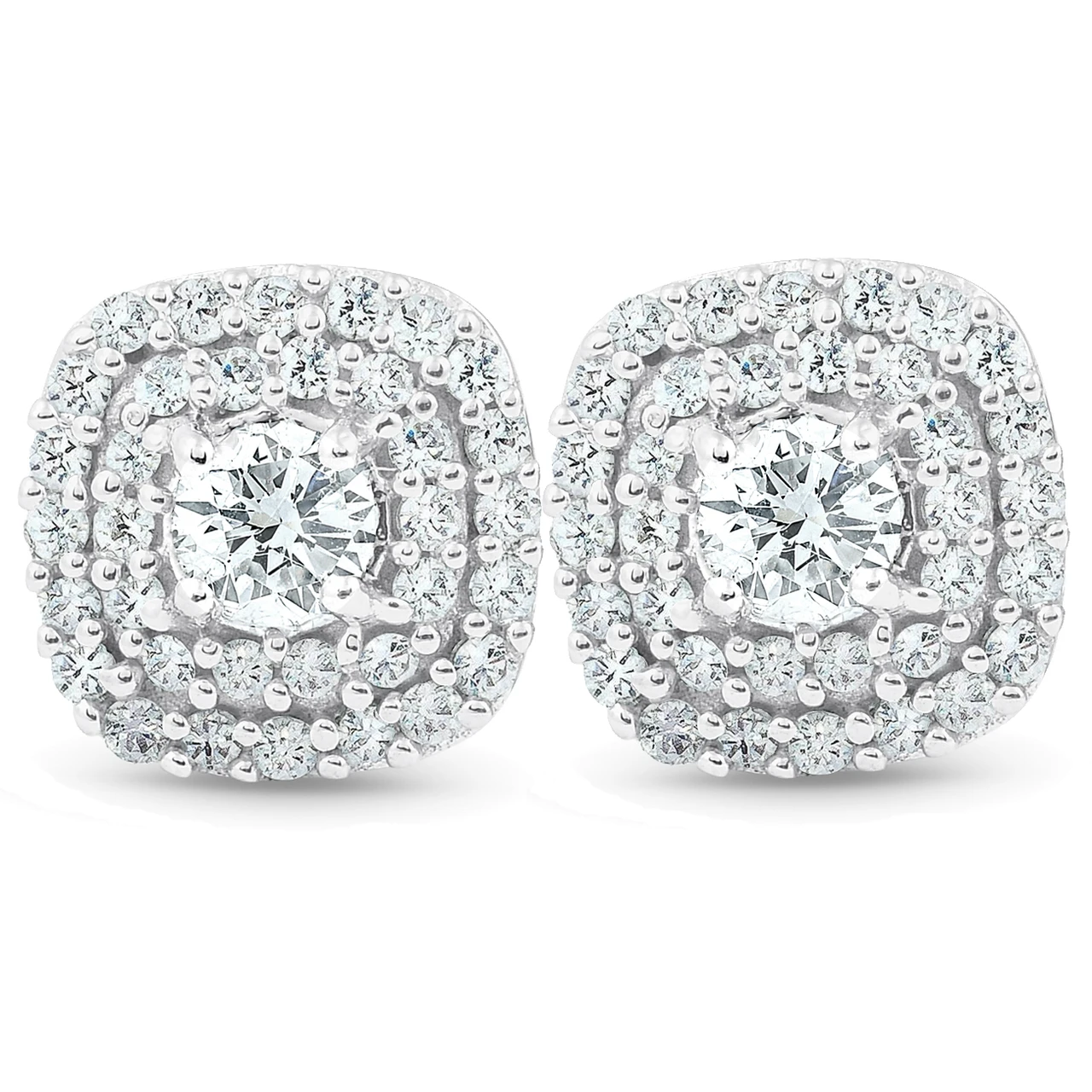 1/2 Ct TDW Genuine Diamond Cushion Halo Studs 1/3" (F-G, VS)