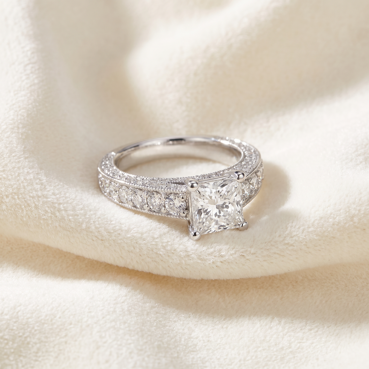 1/2 Ct TDW Genuine Diamond Cushion Halo Studs 1/3" (F-G, VS)