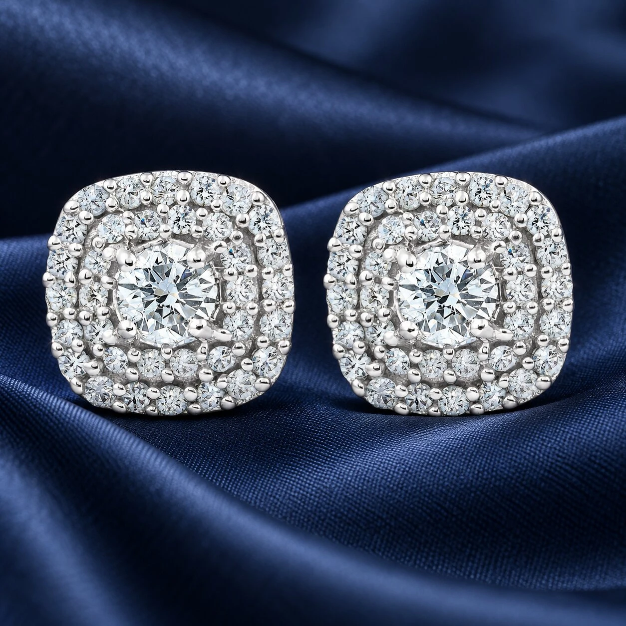 1/2 Ct TDW Genuine Diamond Cushion Halo Studs 1/3" (F-G, VS)