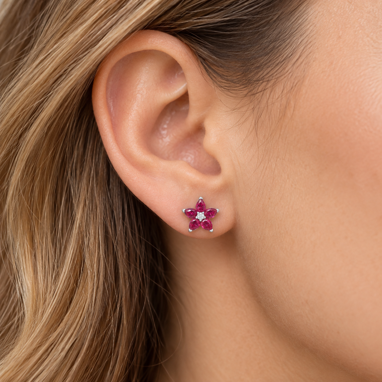 2.19Ct TW Ruby & Diamond Alexa Earrings 14k White Gold Lab Grown (F-G, VS)
