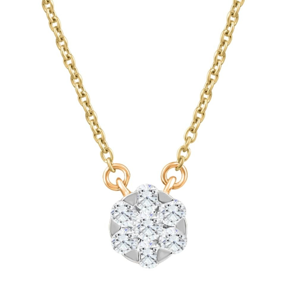 1/4Ct TW Lab Grown Diamond Halo Round Pendant Yellow Gold Women's Necklace 18" (G-H, VS)