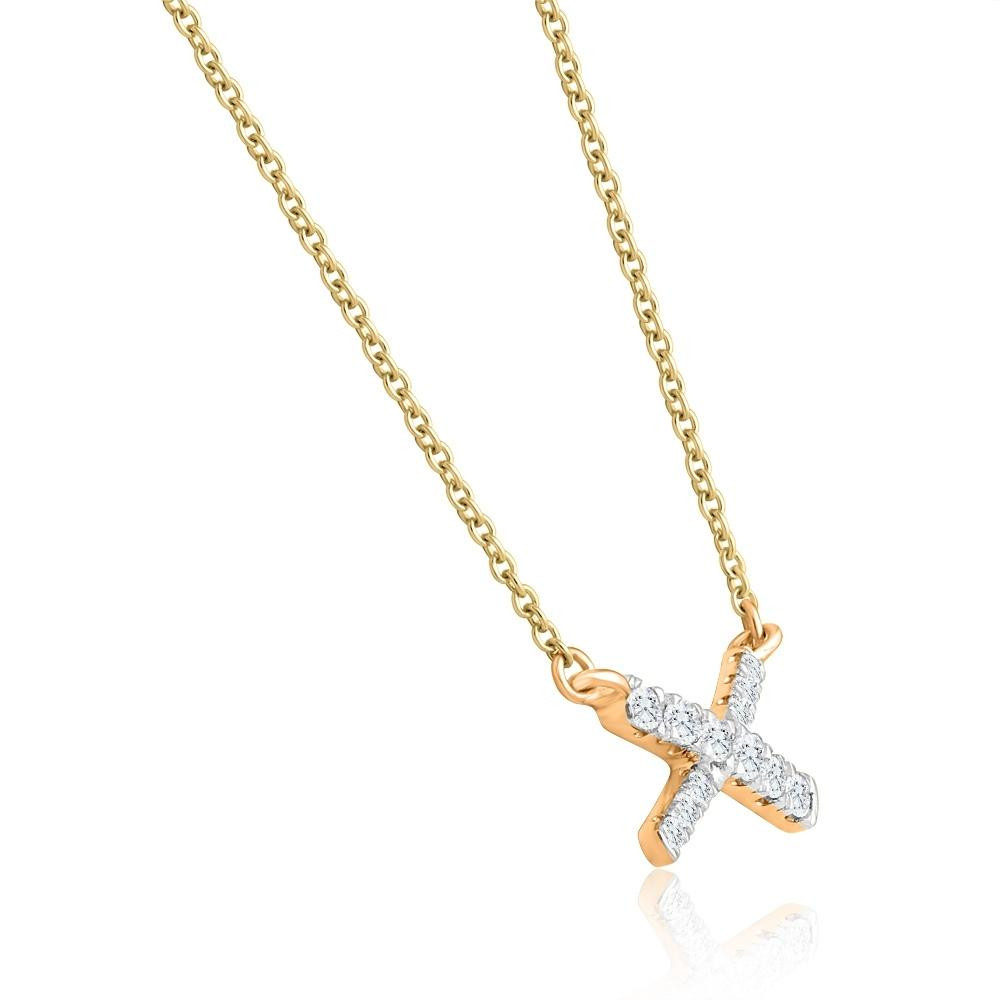 1/5Ct TW Diamond X Cross Pendant Yellow Gold Women's Necklace 18" Lab Grown (G-H, VS)