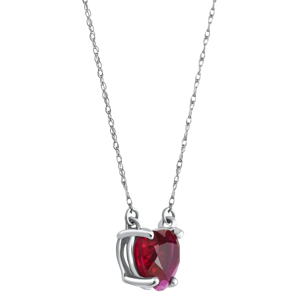 3Ct Heart Solitaire Ruby Pendant Necklace 14k Gold Lab Grown 18"