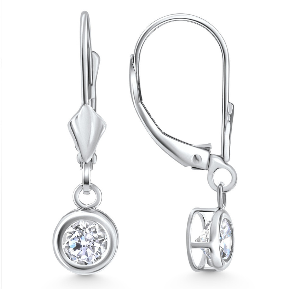 1Ct Diamond Lab Grown Dangle Lever Back Hoop Earrings 14k White Gold (F-G, VS)