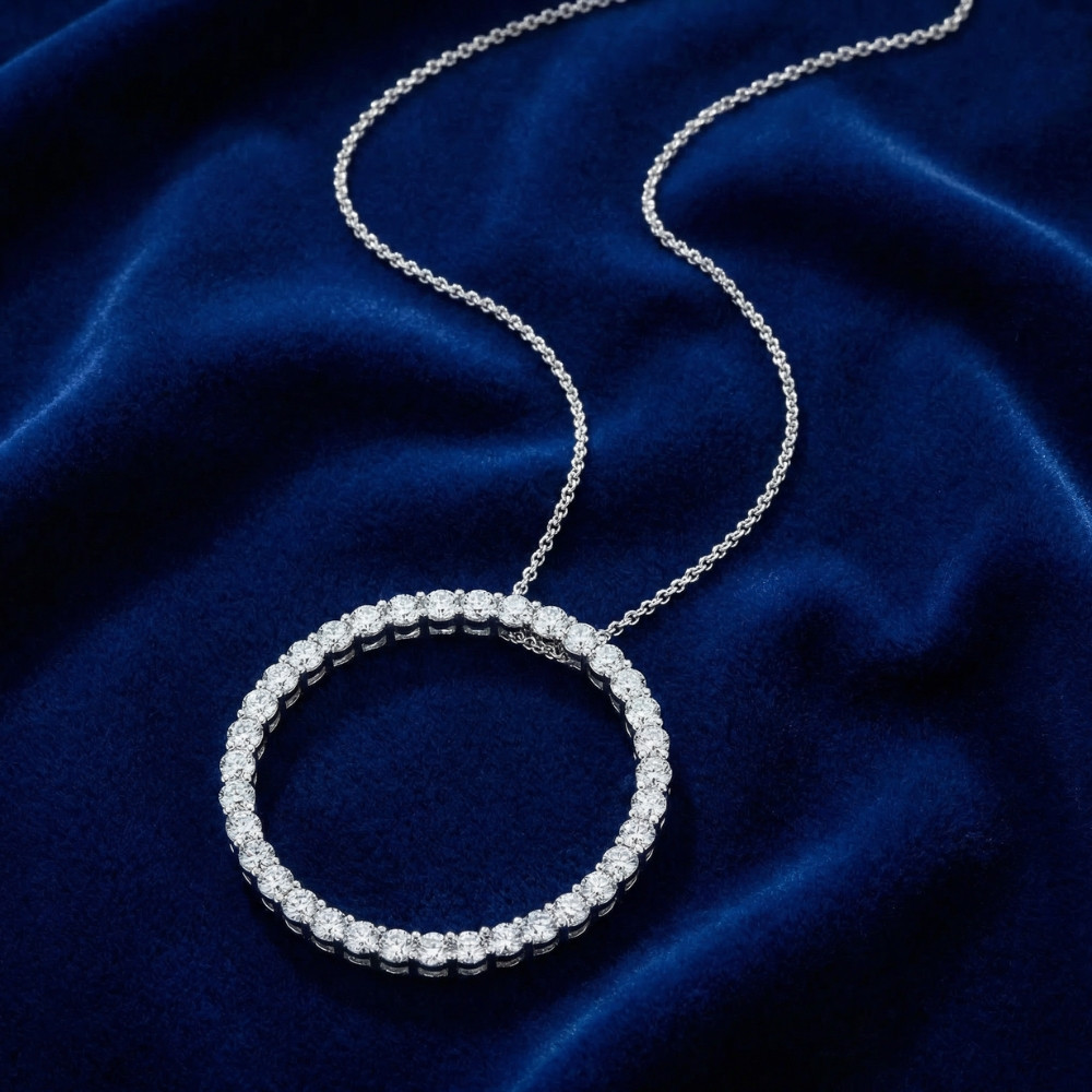 1Ct TW Circle Diamond Pendant 18" Necklace Lab Grown 1" Tall (G-H, VS)