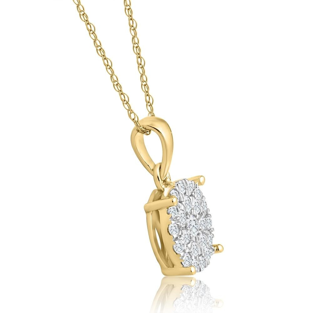 3/8Ct TW Diamond Halo 9mm Round Pendant Yellow Gold Women's Necklace 18" (G-H, VS)