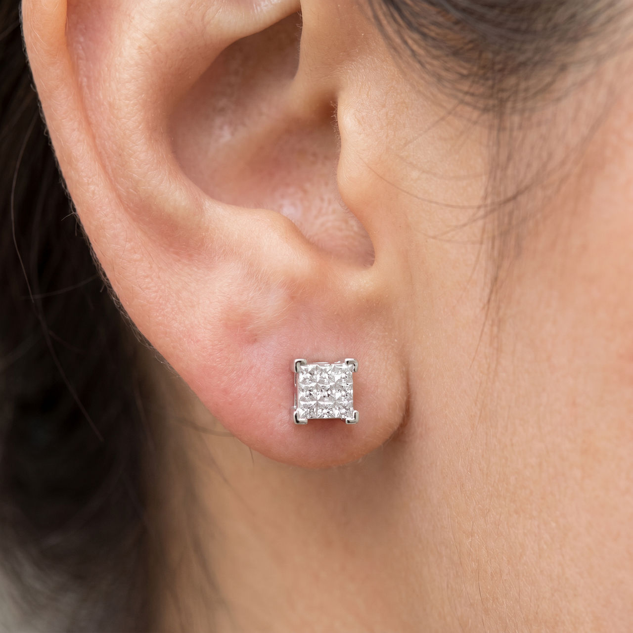 1/3ct Diamond Princess Cut Screw Back Studs Womens Earrings 10k White Gold 5.5mm (I-J, I2-I3)