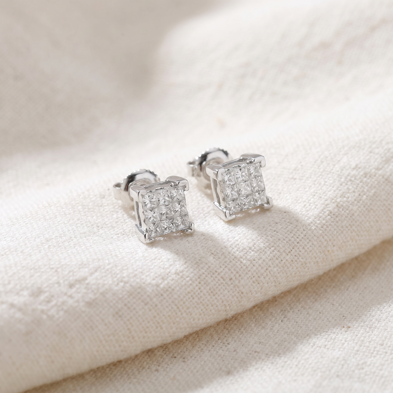 1/3ct Diamond Princess Cut Screw Back Studs Womens Earrings 10k White Gold 5.5mm (I-J, I2-I3)