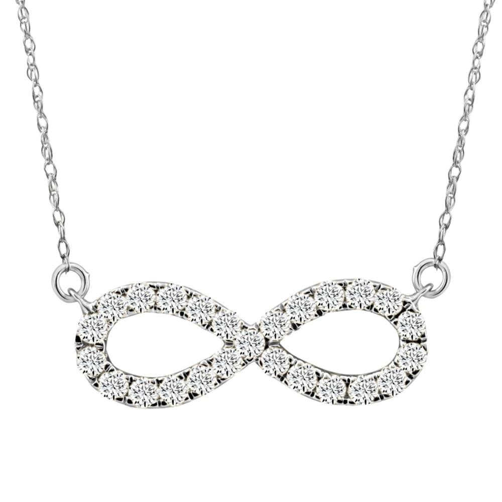 5/8Ct Diamond Infinity Pendant White or Yellow Gold Necklace 3/4" Wide (H-I, I1)