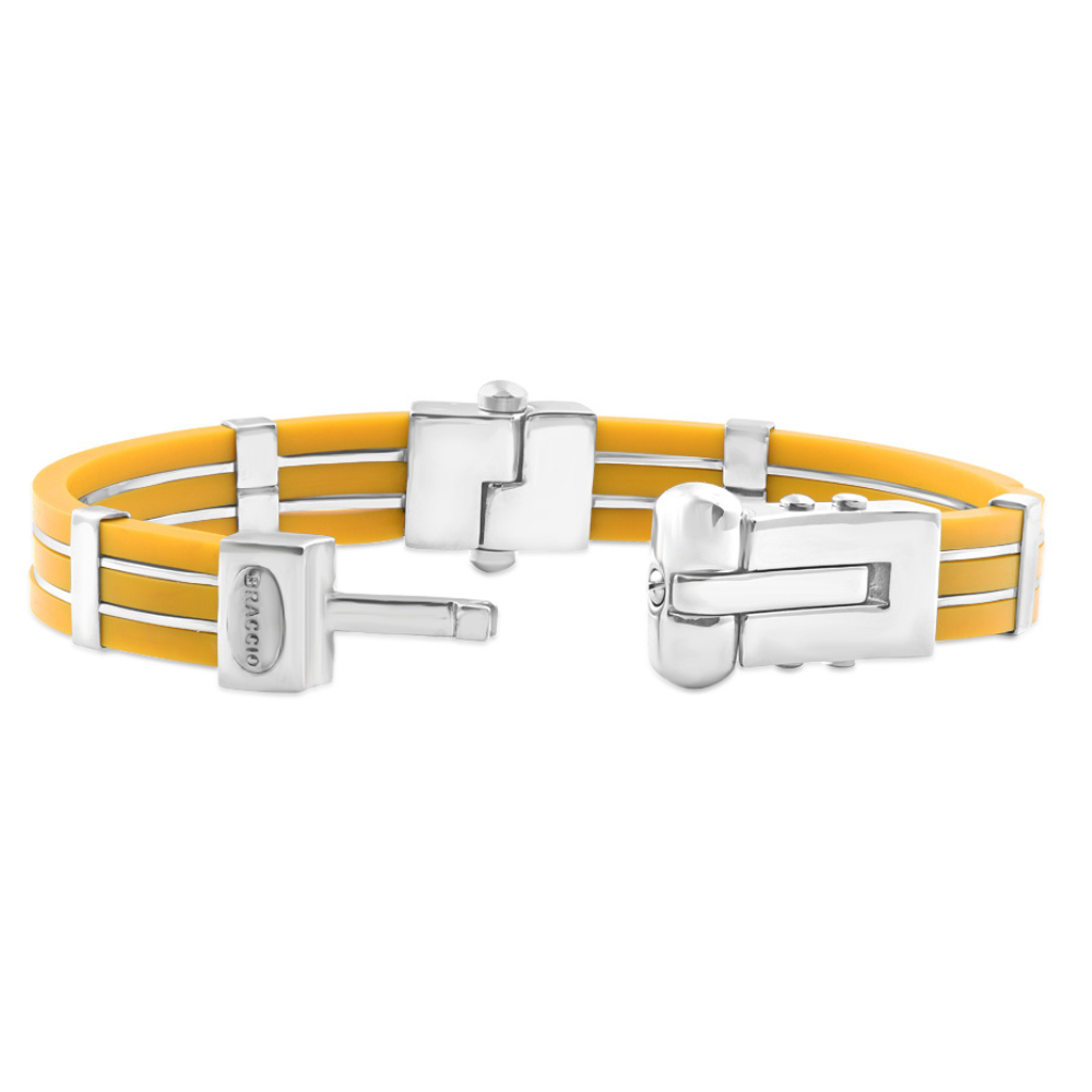 Men's Steel And Yellow Silicone Two Tone 11mm 8 " Bangle Bracelet