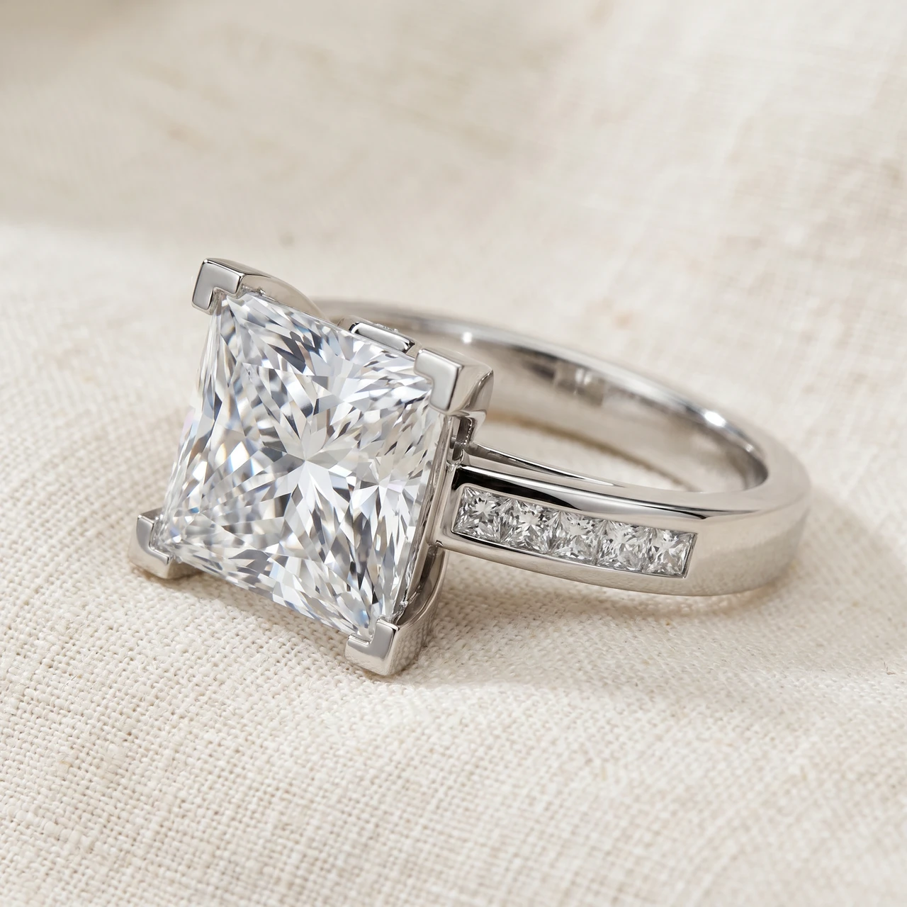 Certified 4 2/3Ct Reese Princess Cut Diamond Engagement Ring 14k Gold Lab Grown (E-F, VS)